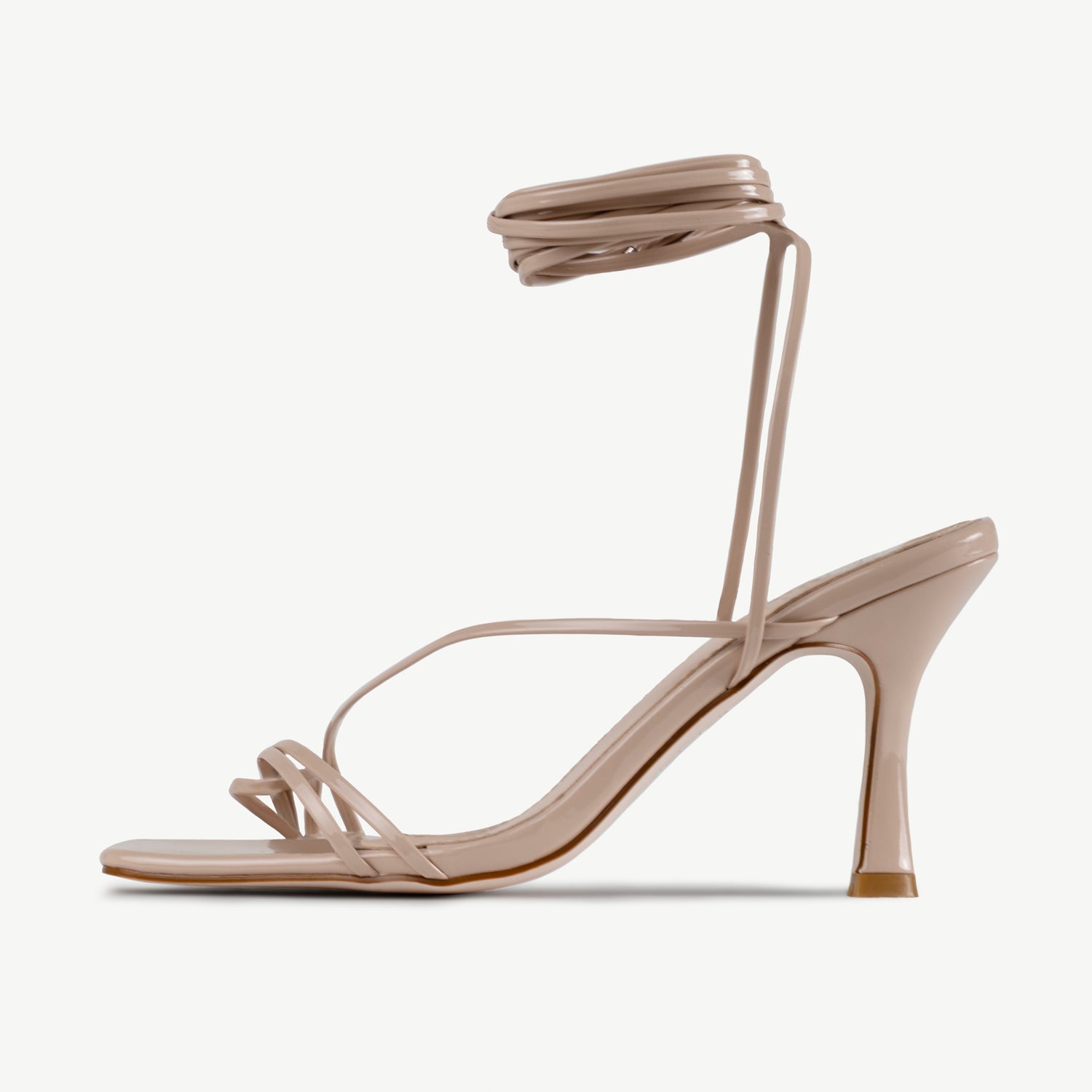 RAID Fane Lace-up Heeled Sandal in Nude Patent