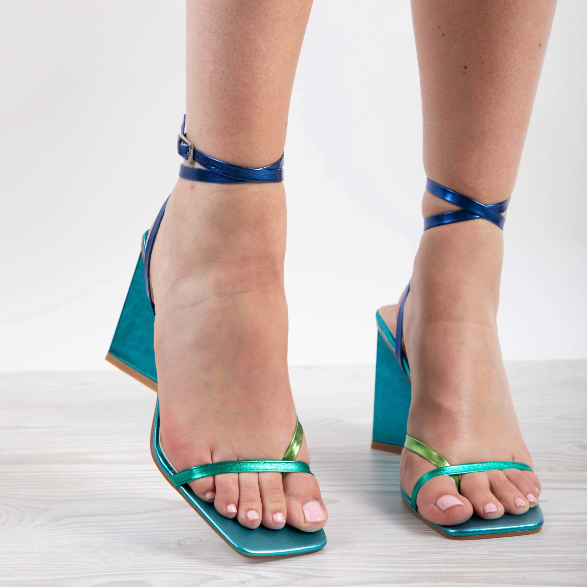 RAID Amora Lace Up Block Heel in Blue Multi