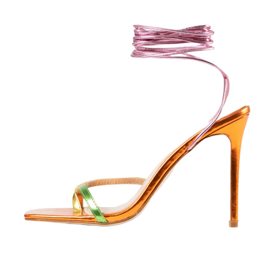 RAID Donelle Lace Up Heel in Orange Multi