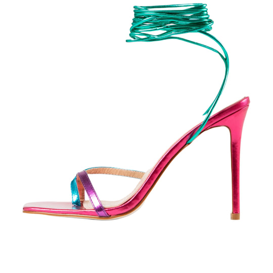 RAID Donelle Lace Up Heel in Pink Multi