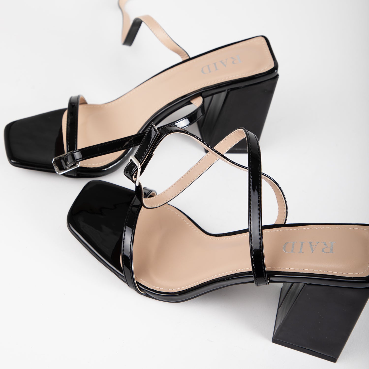 RAID Garry Block Heel Sandal in Black Patent