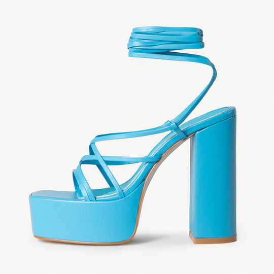 RAID Jennifer Lace Up Platform Heel in Blue