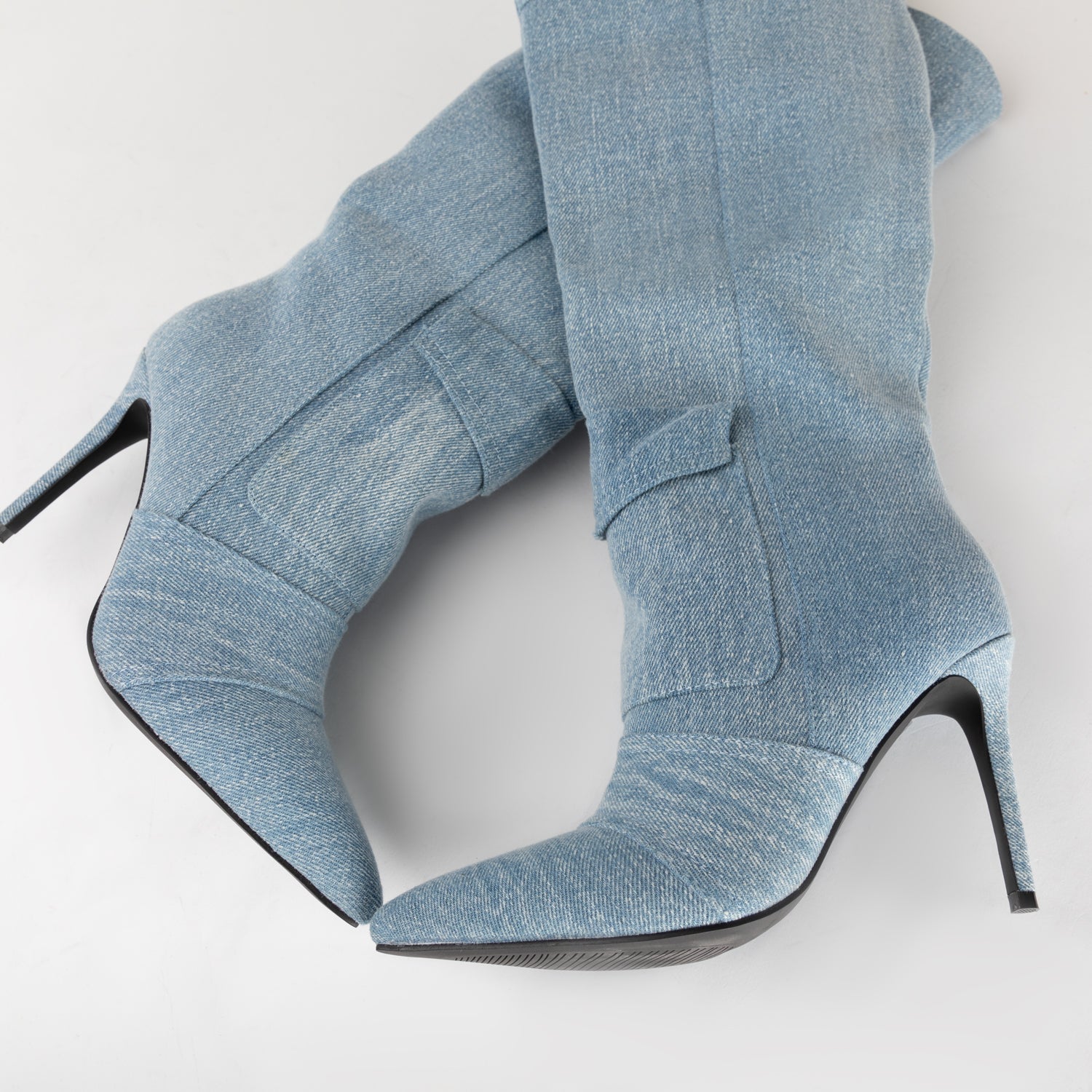 RAID Reilly Knee High Boots in Blue Denim