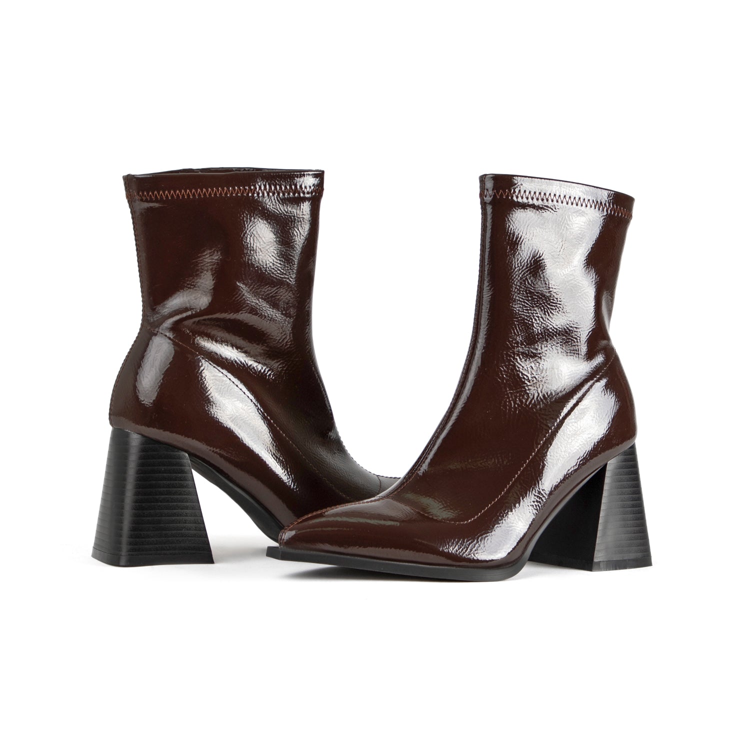 brown patent leather ankle boots