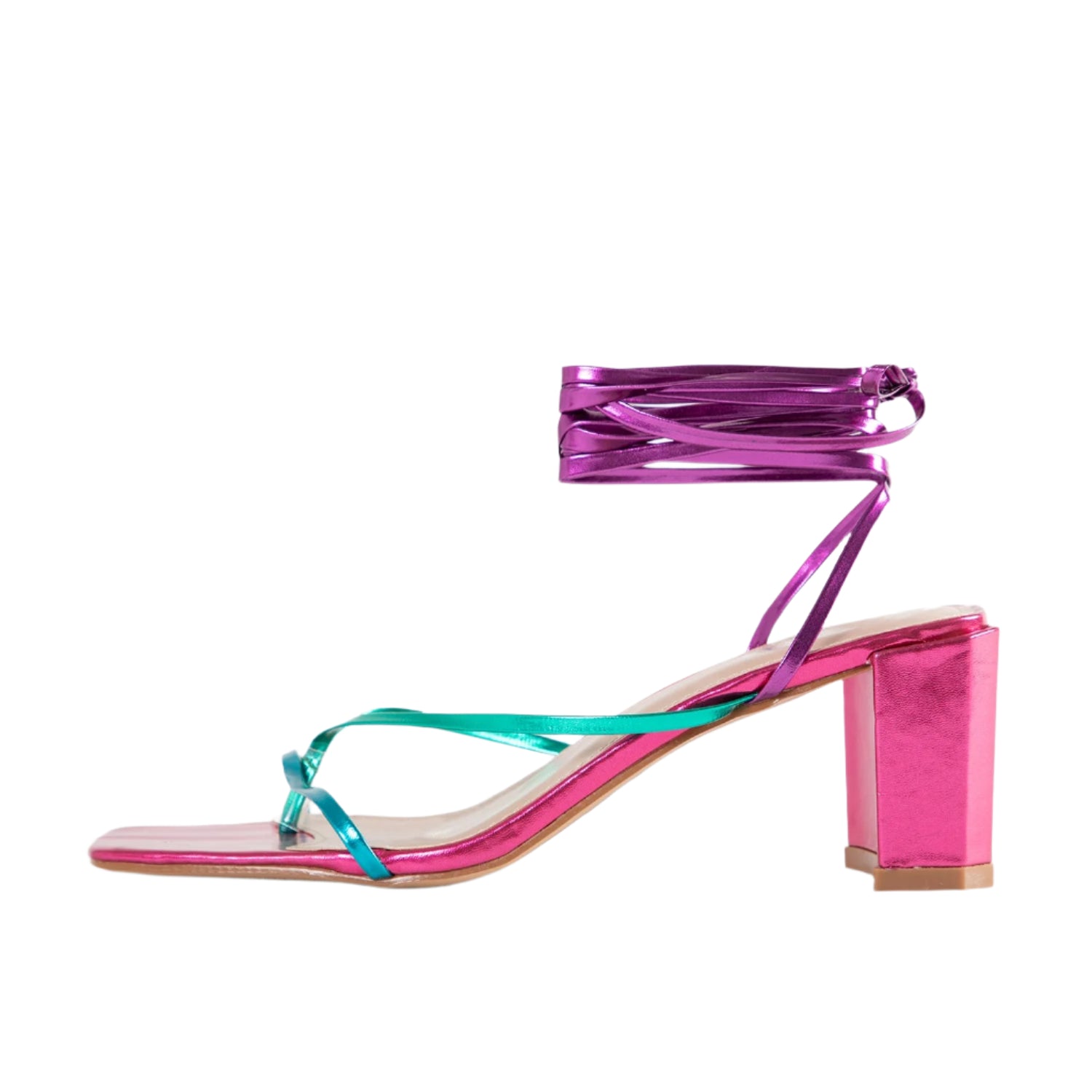 RAID Annelise Mid Block Heel Sandal In Pink Multi