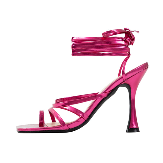 RAID Avika Strappy Heels In Pink Metallic