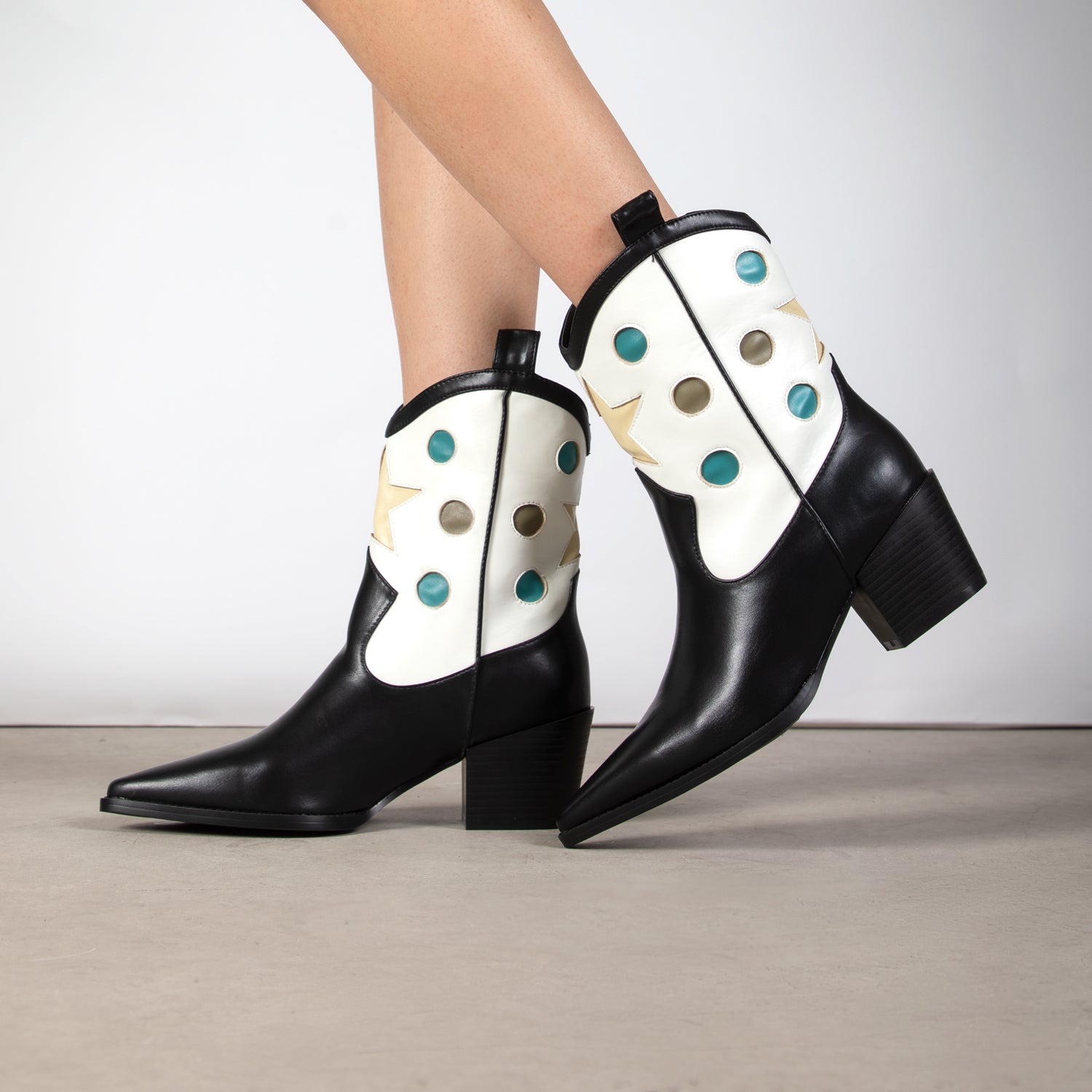 RAID Blu Western Ankle Boot in Black+White