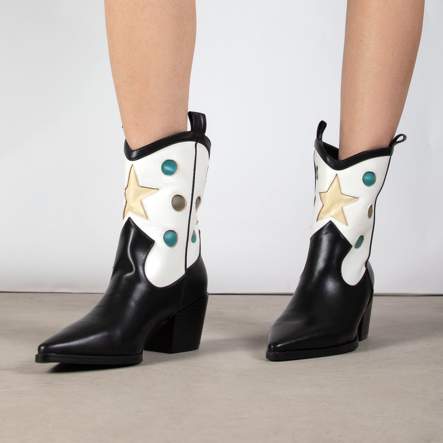 RAID Blu Western Ankle Boot in Black+White