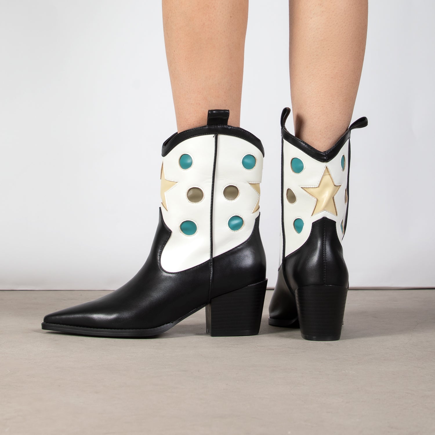 RAID Blu Western Ankle Boot in Black+White