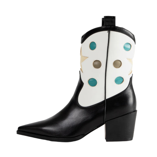 RAID Blu Western Ankle Boot in Black+White