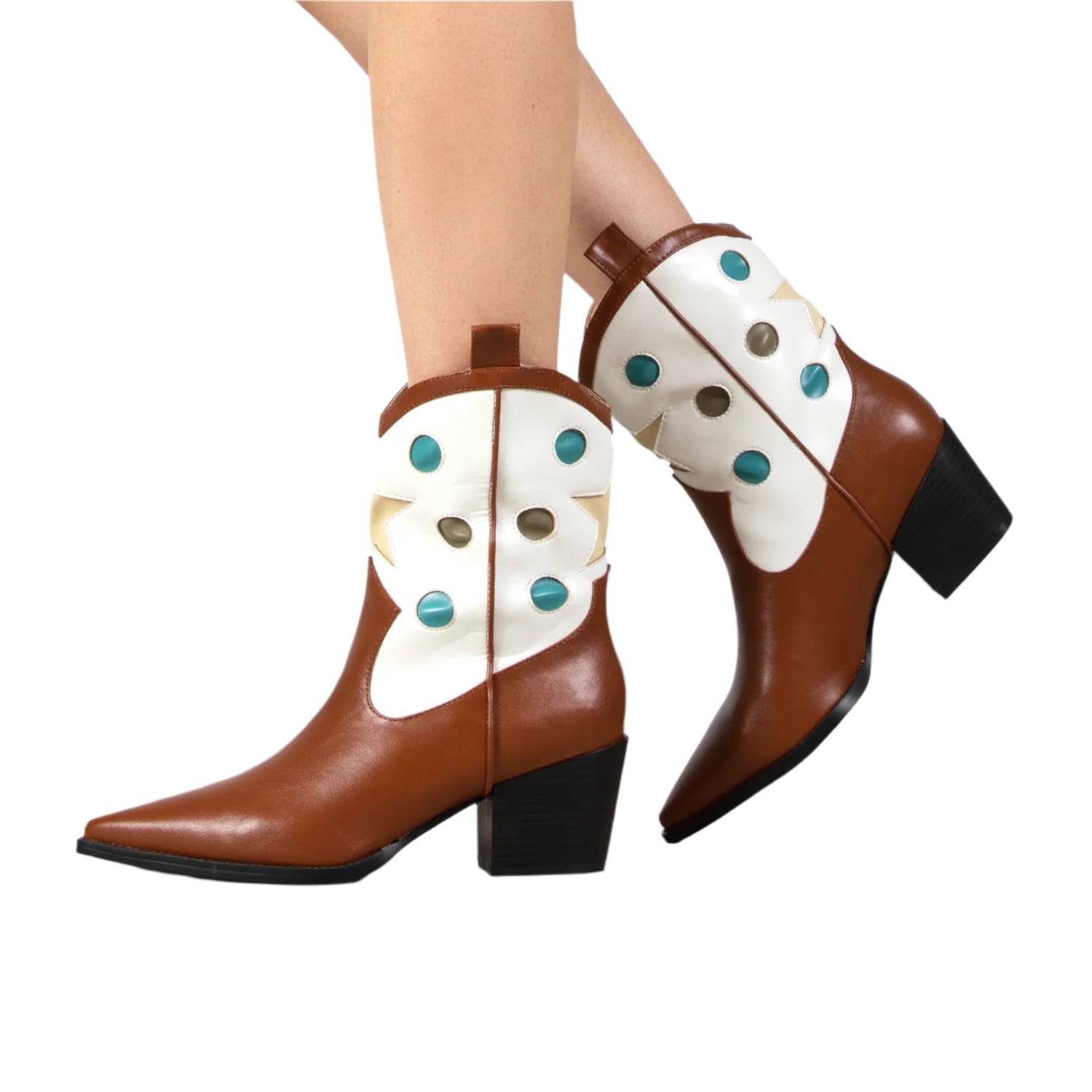 RAID Blu Western Ankle Boot in Tan+White