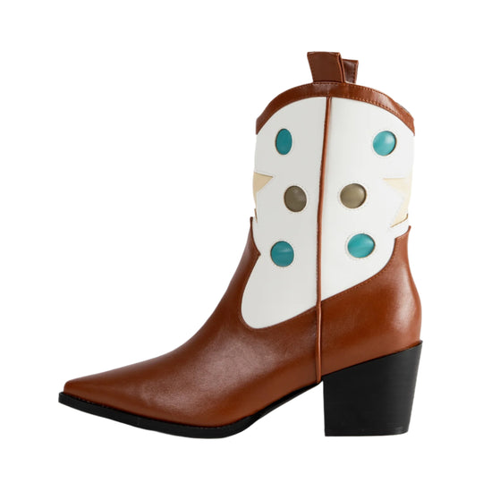 RAID Blu Western Ankle Boot in Tan+White