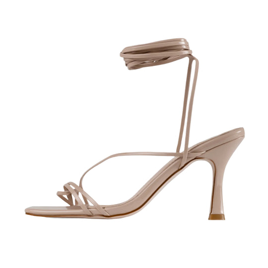 RAID Fane Lace-up Heeled Sandal in Nude Patent