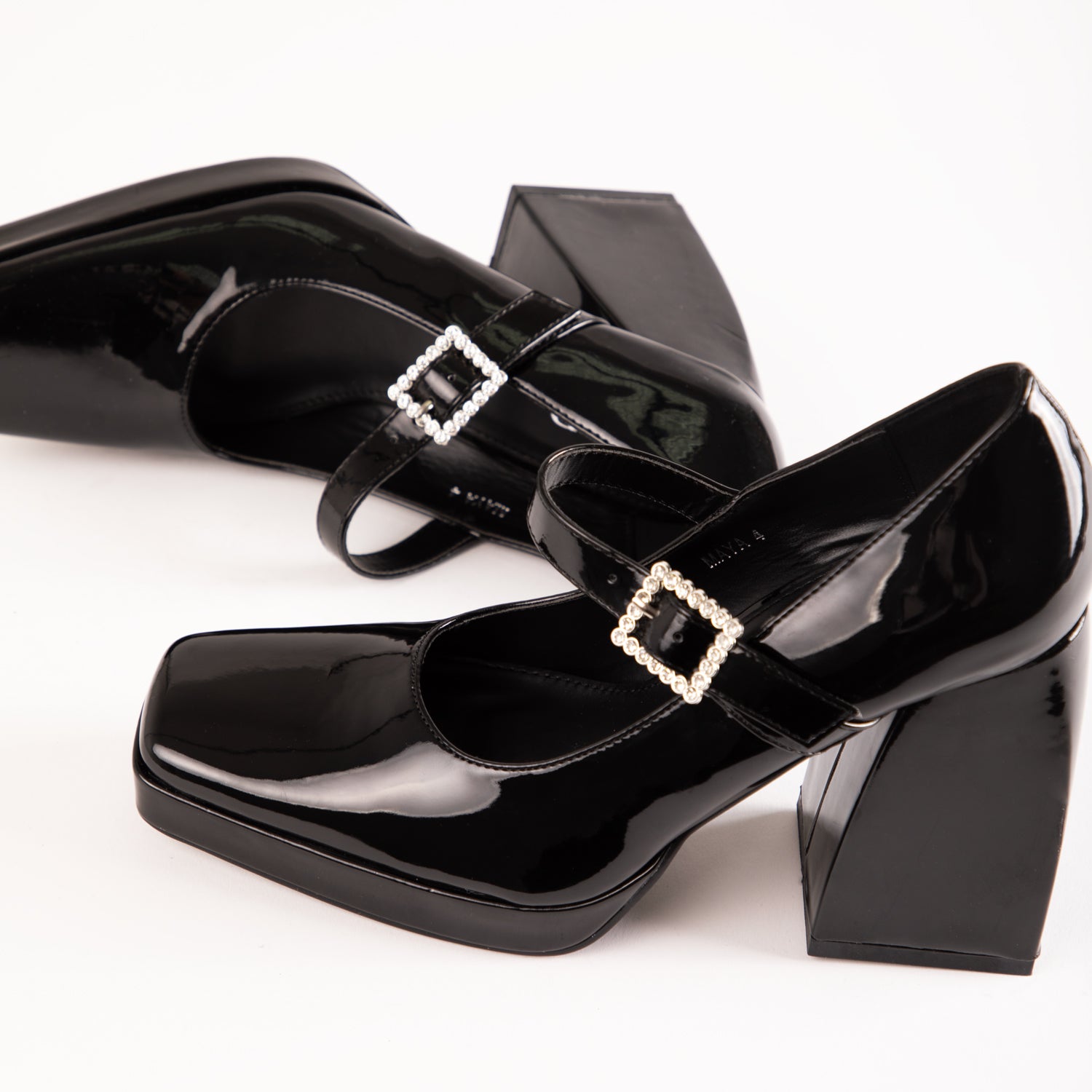 RAID Maya Block Heeled Pump in Black Patent