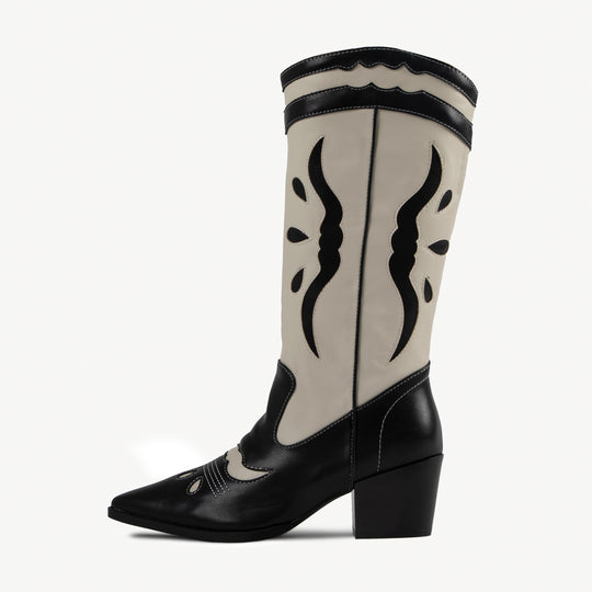 RAID Ostia Cowboy Boot in Black Pu Off Whi