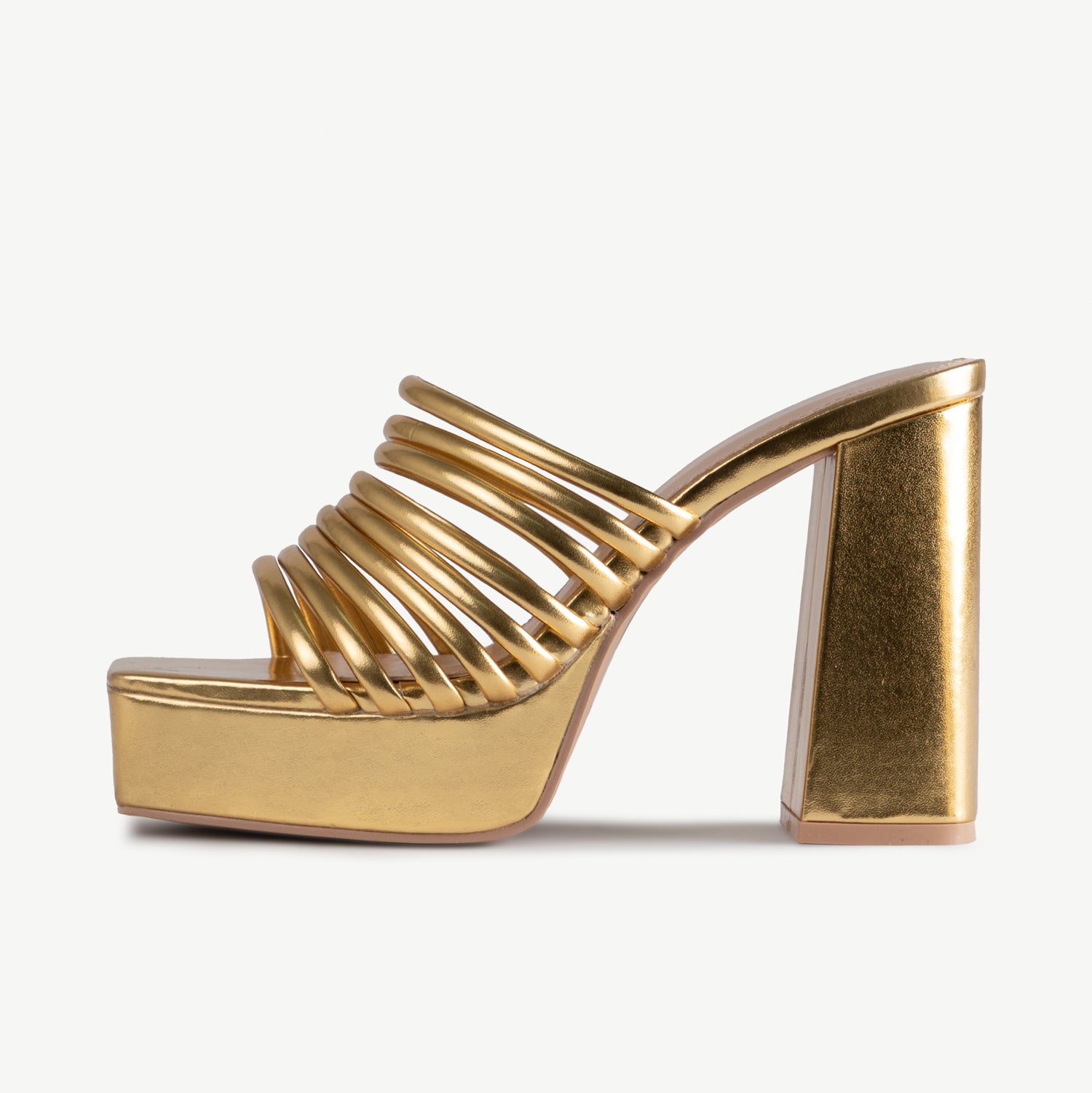 Gold platform mules on sale